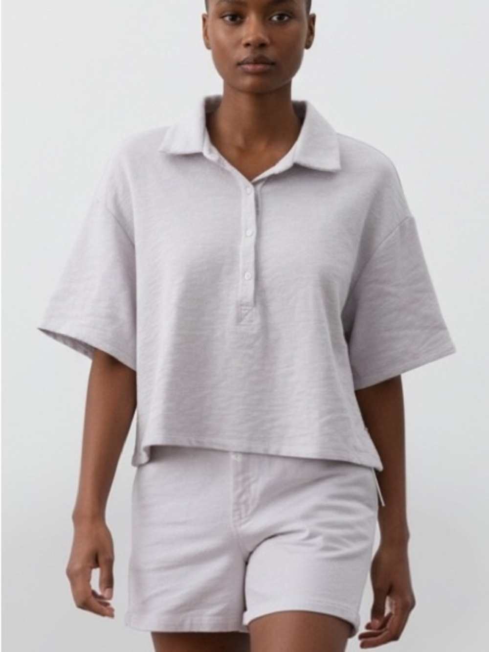NWT Stateside Lavender Grey Polo Cropped Boxy Top